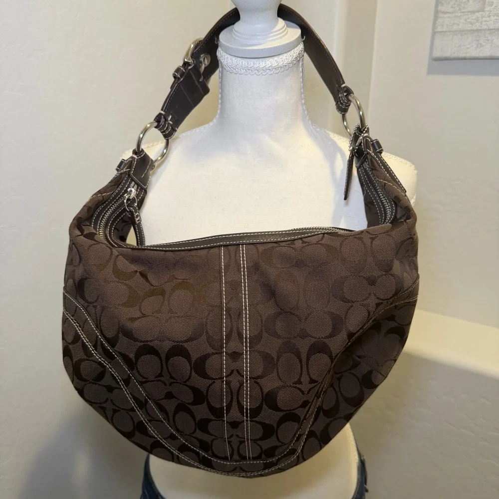 Coach Signature Brown Canvas Hobo Shoulder Bag Y2K Vintage Rare